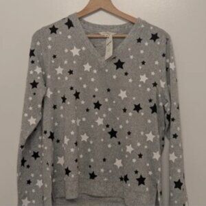 Lucky Brand Gray Cloud Soft Multi-Star Sweater NWOT